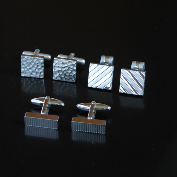 Three Pair Silver Tone & Stainless Cufflinks - Picture 2 of 3